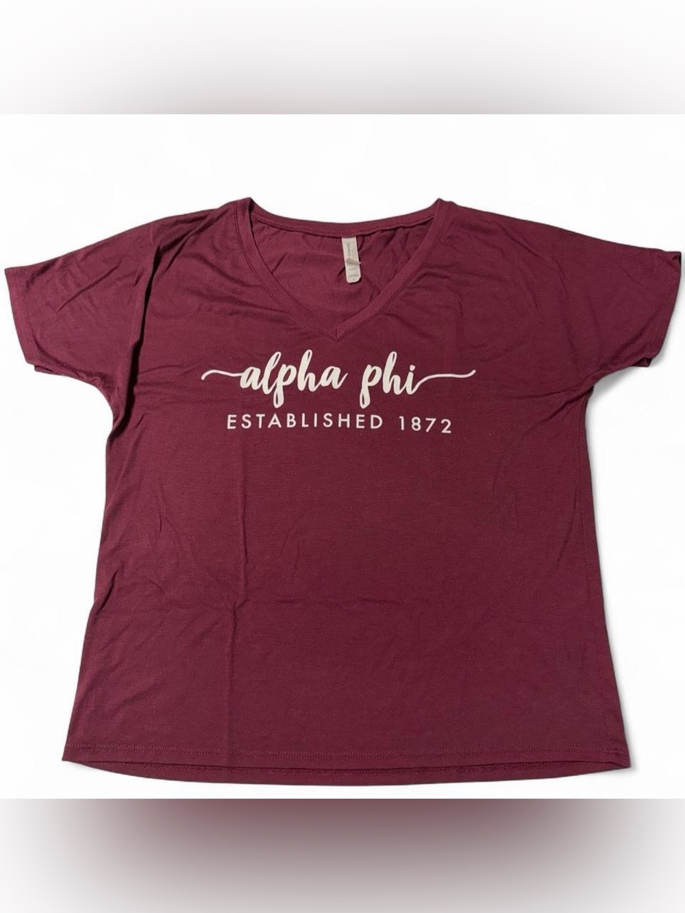 Alpha Phi Established 1872 Burgundy V-Neck Sorority T-Shirt Small